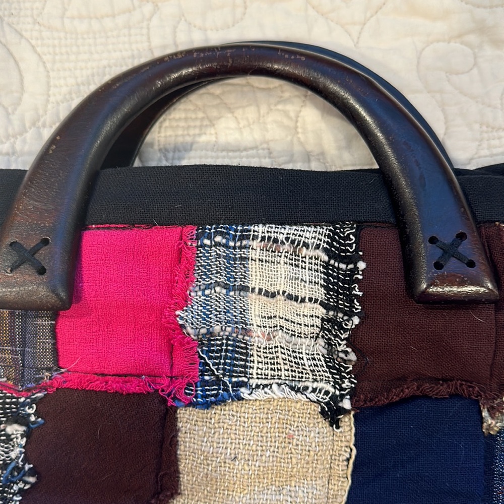 Malee patchwork tote with wooden handle